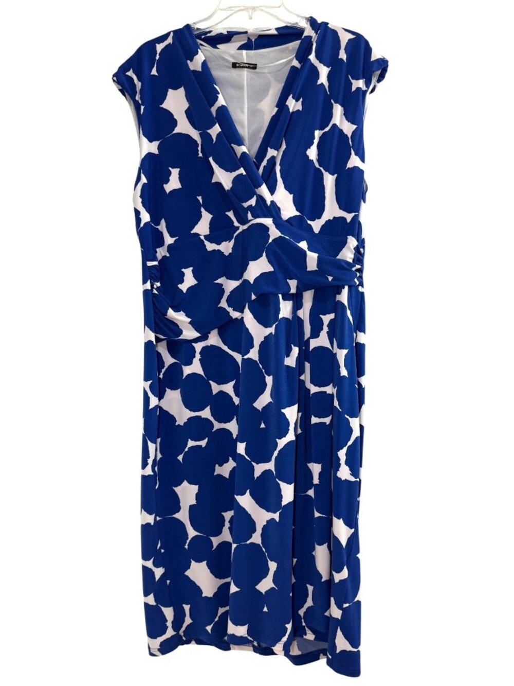Roman Originals Bright Blue White Abstract Print Sleeveless Wrap Dress Size 16